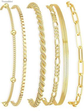 14K Gold Filled Cuban Link Paperclip Chain Bracelet Pack 6 Pieces